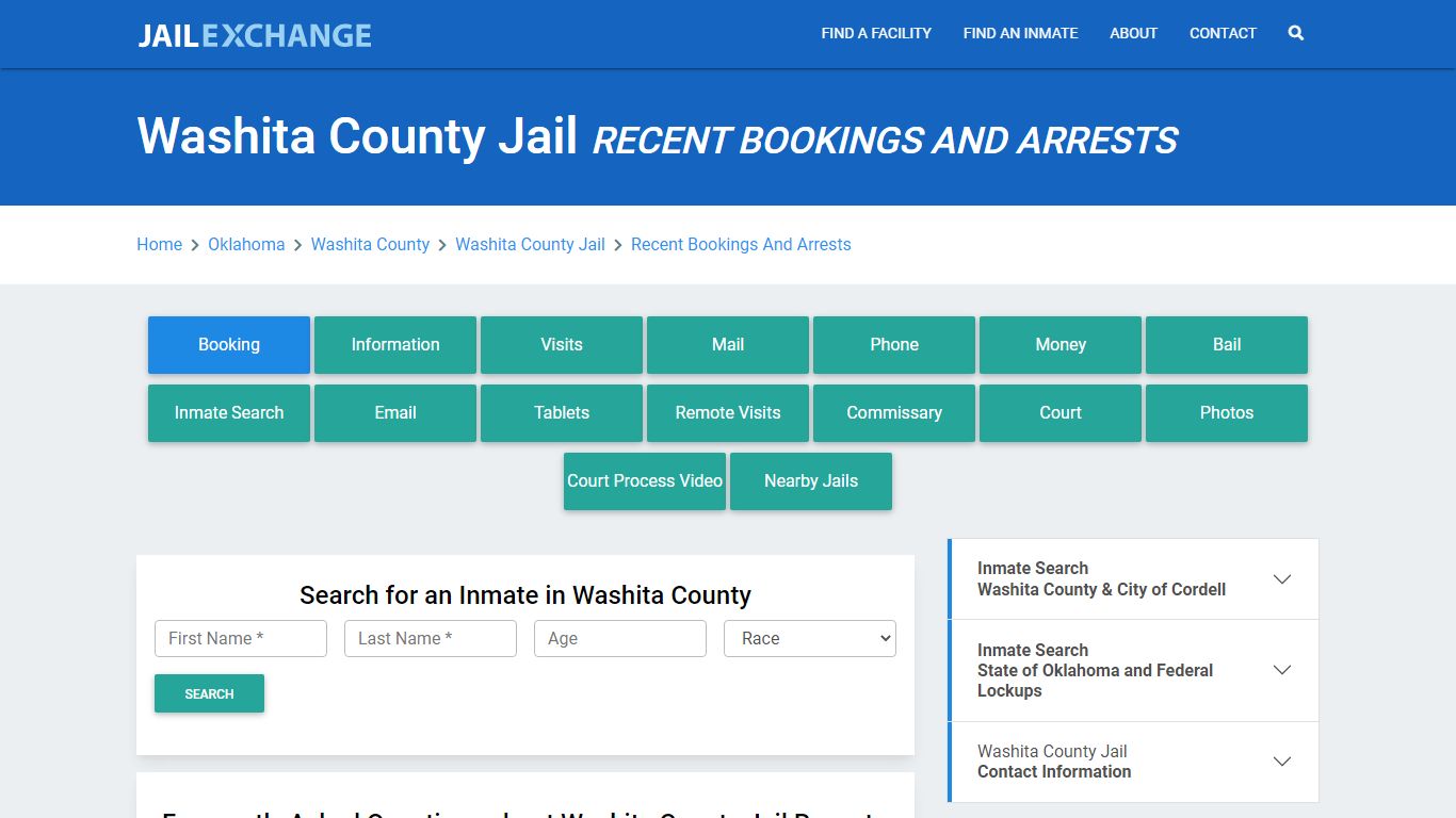 Washita County Jail Recent Bookings And Arrests - Jail Exchange