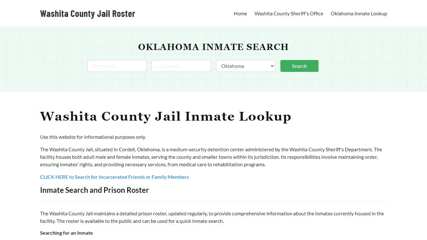 Washita County Jail Roster Lookup, OK, Inmate Search