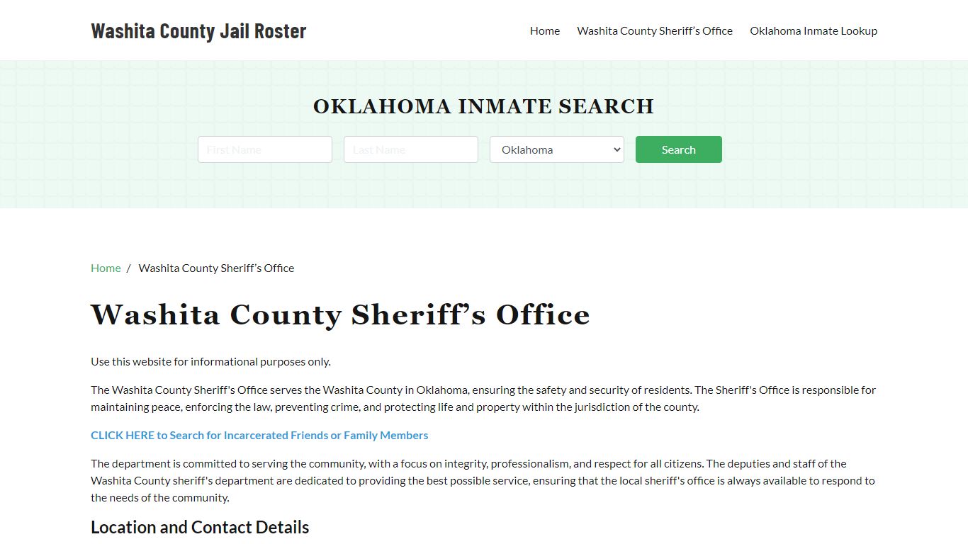 Washita County Sheriff Office, OK, Arrest Warrants Search