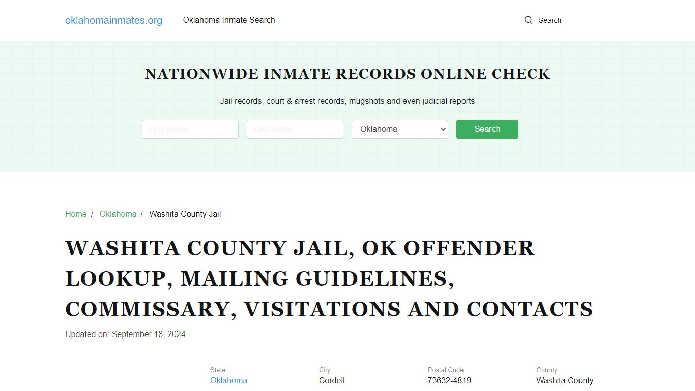 Washita County Jail, OK: Inmate Search Options, Visitations, Contacts